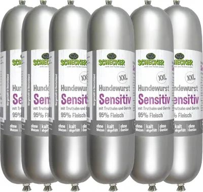 Produktbild von 6 x 800g - Schecker Hundwurst XXL Sensitiv - Eine Wurst wie früher - hoher Fleischgehalt