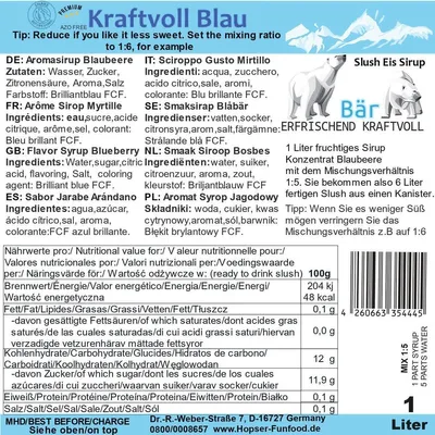 Produktbild von ICE BÄR Sirup Slush Konzentrat AZO FREI Kraftvollblau Blaubeere 1 Liter