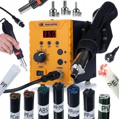 Image de Kit de station de soudage à air chaud 858D Ultra 700 W – 9 fils de soudage en plastique de 50 g | 100-500 °C | 3 buses | Écran LCD | Réparation électronique et automobile
