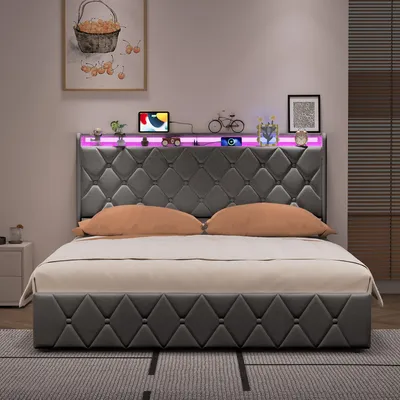 Produktbild von ProximaX Stauraumbett 140x200 cm Samt mit RGB-LED, USB-C und Gasdruckfeder