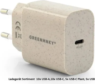 Immagine prodotto di Il set di caricabatterie verde MNKY Plant Straw contiene 5x 2*USB-A