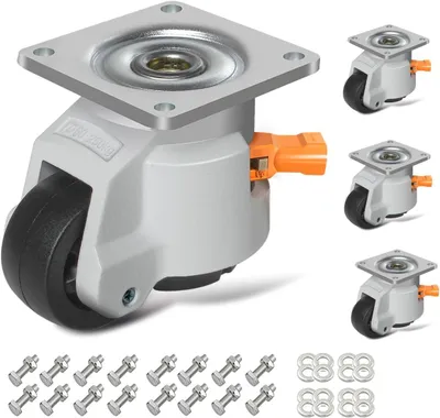 Produktbild von Nivellierrollen für Werkbänke, 4er Set mit 50 mm Lenkrollen und Ratschengriff, Tragfähigkeit 1000 kg