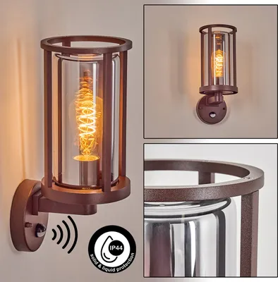 Produktbild von Frascati Außenwandlampe m. Bewegungsmelder aus Metall/Glas in Rost-/Rauchfarben