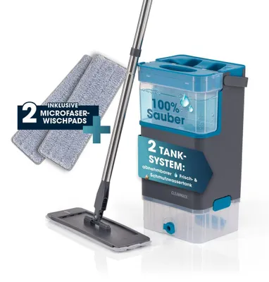 Zdjęcie produktu dla CLEANmaxx Komfort – Mop z dwukomorowym systemem, wiadro do mycia podłóg, wymienne nakładki, pomocnik do sprzątania, artykuły do utrzymania czystości w domu, do mycia i sprzątania