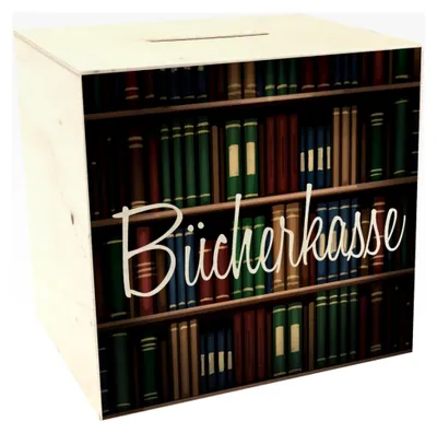 Produktbild von Bücherkasse Spardose aus Holz für Leseratten