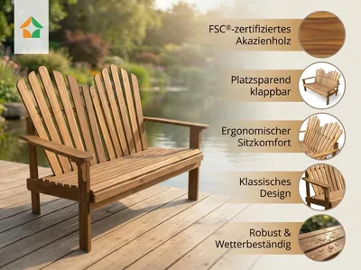 Produktbild von 2-Sitzer Adirondack Gartenbank aus Akazienholz, ca. 125 x 80 x 94 cm – Braun