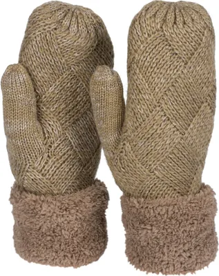 Produktbild von styleBREAKER Damen warme Winter Strick Fäustlinge, Handschuhe mit Rauten Muster, Thermo Fleece, Strickhandschuhe 09010031