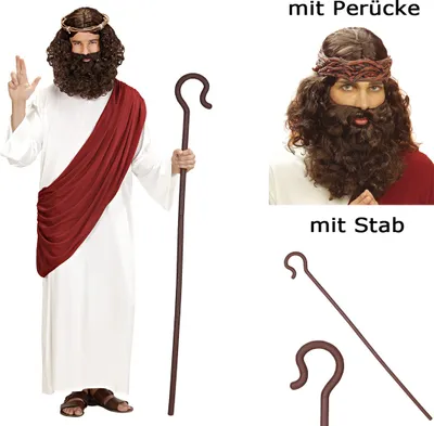Produktbild von Prophet Kostüm Messias Verkleidung Jesus S - XXL mit Perücke und Stab XL - 54/56