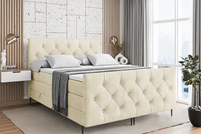 Produktbild von ALTDECOR Boxspringbett mit Schwarz Füßen, Matratze und Lattenrost, Topper, Fußteil, Polsterbett mit Bettkasten, Bett mit Stauraum H3- und H4- Matratze -MIRAGE-FC-Z KING-200x200 - Beige Casablanca