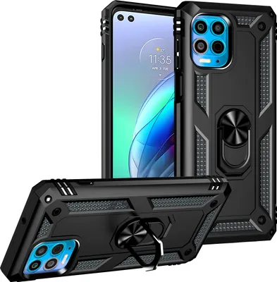 Produktbild von Moto Edge S Hülle, Dual Layer Militäre Fallschutz Schutzhülle mit Ringhalterung Ständer für Motorola Moto G100/Edge S Schwarz