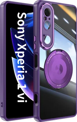 Produktbild von Handyhülle für Sony Xperia 1 VI Transparent Militärschutz mit Magnetring Ständer und Kameraabdeckung Lila