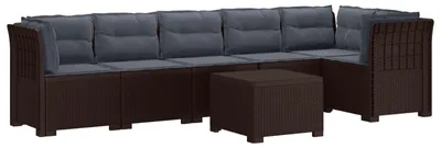 Image de vidaXL : Canapé de jardin pour 6 personnes avec coussins, imitation rotin, en polypropylène, couleur marron