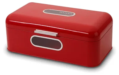 Produktbild von Brotkasten, Retro-Brotbox aus Metall mit Sichtfenster, platzsparende Aufbewahrungsbox, Brotkorb mit Deckel, rot, 42,5 x 23,8 x 17 cm