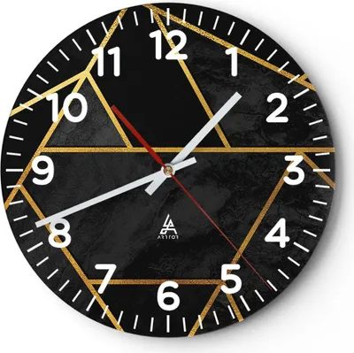 Produktbild von Wanduhr - Rund - Glasuhr - Abstraktion Gold Schwarz - 30x30cm - Schleichendes Uhrwerk - Lautlos - zum Aufhängen bereit - Dekoration Modern - Wanddekoration aus Glas - C4AR30x30-4358