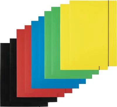 Produktbild von D.RECT 10 Stück (2 Stück Pro Farbe 5x2) Sammelmappe Aus Karton | Einschlagmappe Mit Gummi | Mappe Mit Gummiband Für Din A4 | 3 Klappen 300g, Schnellhefter Bunt Sortiert
