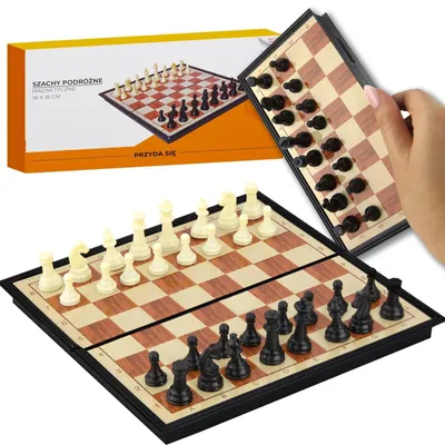 Zdjęcie produktu dla Szachy warcaby magnetyczne 2w1 podróżne mini gra planszowa magnes pudełko składana plansza 32 figury dla dzieci i dorosłych