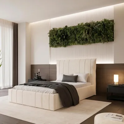 Obrázek produktu pro Čalouněná postel TERENZO 120x200 krémová sametová s úložným prostorem a roštem