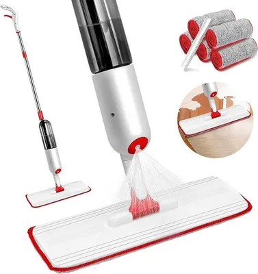 Produktbild von Unyqoos® Wischmopp mit Sprühfunktion – Sprühwischer mit 500 ml Tank, Mikrofaser für Laminat, Parkett & Fliesen, 360°-Drehkopf, 5 Wischpads + 1 Schaber