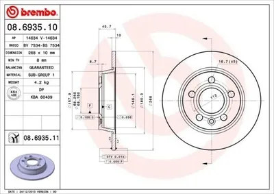 Produktbild von 2x BREMBO 08.6935.10 Bremsscheibe Hinterachse