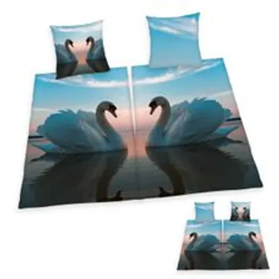 Produktbild von Partner Bettwäsche 4tlg. Schwanenpaar 135x200 cm (80x80 cm)  100% Baumwolle