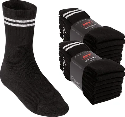 Produktbild von MT Sport- und Freizeitsocken für Damen und Herren (16 Paar) – Tennissocken – schwarz mit weißen Streifen