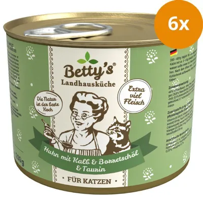 Produktbild von Bettys Landhausküche Katze Dose Huhn mit Kalb & Borretschöl 200 g
