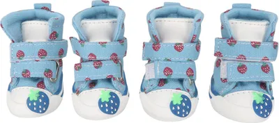 Produktbild von Kleine Hundeschuhe, weich, atmungsaktiv, verhindern ein Verrutschen, niedliche Welpenstiefel aus Segeltuch für Bichon Teddy, Blau, Typ 1
