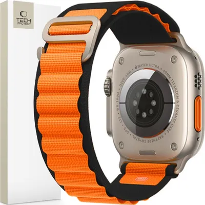 Produktbild von Tech-Protect Nylon Pro Apple Watch 4 / 5 / 6 / 7 / 8 / 9 / Se / Ultra 1 / 2 (42 / 44 / 45 / 49 Mm) Schwarz / Orange