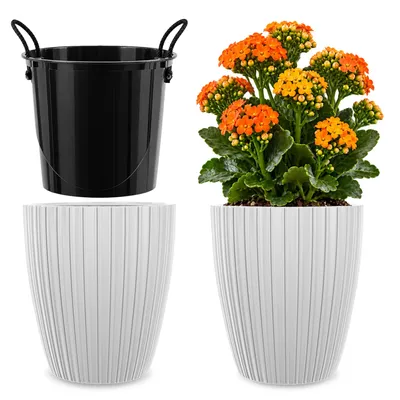 Productafbeelding van KADAX Overpot Ø 24 cm met binneninzetstuk, ronde plantenpot, bloempot van kunststof, plantenpot voor binnen- en buitengebruik, bloempot (wit)