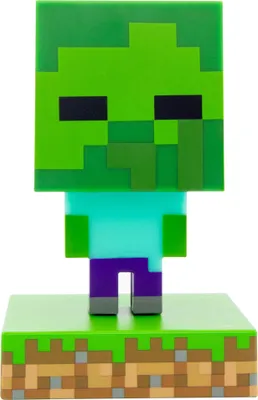 A Minecraft zombie figure standing on a grassy block base.