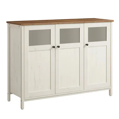 Produktbild von VASAGLE Küchenschrank mit Sichtfenster, Aufbewahrungsschrank im Industrie-Stil, für Esszimmer, Stahlrahmen, braun-weiß