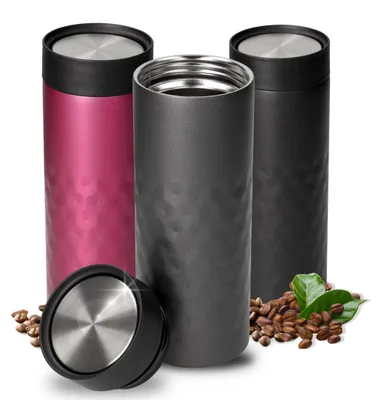 Produktbild von Thermobecher 'Crystal' 450 ml - auslaufsicherer Kaffeebecher to go - Edelstahl Trinkbecher mit 360-Grad Deckel - grau