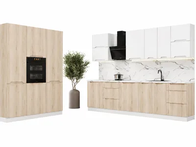 Produktbild von Winkelküche – Eckküchen-Set – Küchenzeile L-Form – Komplettküche – Zivora – KS34-G320x180 cm – Halifax Eiche / Weiß, KI-generiertes Bild
