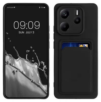 Produktbild von kwmobile Handyhülle für Xiaomi Redmi Note 14 4G (Nicht für 5G) Hülle mit Kartenfach - TPU Case - Kabelloses Laden - Schutzhülle Cover in Schwarz matt