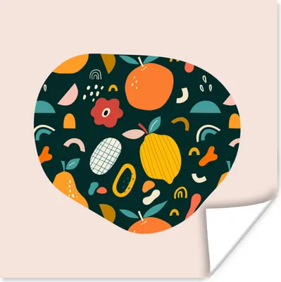 Produktbild von MuchoWow® Poster Obst - Lebensmittel - Blumen - Natur - Pastell 50x50 cm - Wohnzimmerdekoration