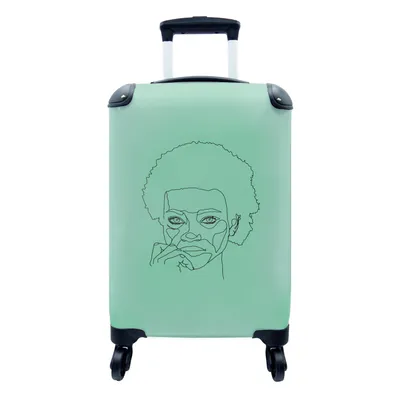 Produktbild von MuchoWow® Koffer Handgepäck Trolley Rollkoffer Kleine Reisekoffer mit 4 Rollen - Frauen - Grün - Linienkunst - Cabin Size < 55x40x23 cm & 55x40x20 cm - Fotokoffer - Kabinenkoffer - Boardgepäck - Reise-Box - Reisekoffer - Reisegepäck - Koffer mit Bild - Trolley für Kinder