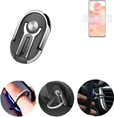 Produktbild von K-S-Trade 3in1 Smartphone-Ring Handy-Ring kompatibel mit ZTE Blade V40 Pro Fingerhalterung  Handyring Tischständer Lüftungsgitter-Halterung Tisch