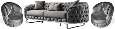 Produktbild von Villa Möbel Sofa Set Fairy Grau Stellvariante:3+1+1 Handmade, pflegeleichter Mikrofaser Samtstoff