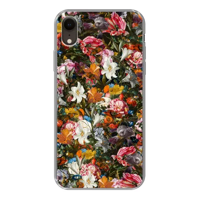 Produktbild von MuchoWow® Handyhülle Schutzhülle Hülle für iPhone XR Blumen - Schmetterling - Design - Kunst - Abstrakt - Malerei - Alte Meister Silikon Softcase Handy Hülle - Schutzdeckel