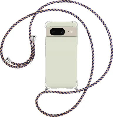Produktbild von Handykette Backcover-Schutzhülle mit Band (Metall silberfarben) für Google Pixel 8 (6.2'') - blau+beige