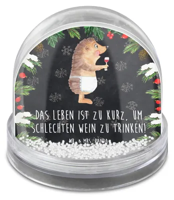 Produktbild von Mr. & Mrs. Panda Weihnachts Schneekugel Igel Wein - Kreidetafel - Geschenk, Lustige Sprüche, Spruch, schnee kugel, wasserkugel, Rotwein, Weißwein, Weinliebhaber, Weinglas