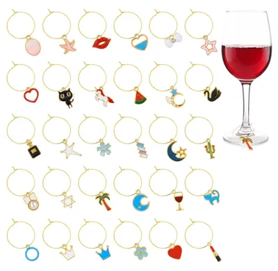 30 Weinbecher-Anhänger, Gold, Zink, für Cocktail- und Weingläser