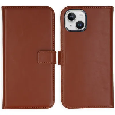 Immagine prodotto di Libreria Selencia in vera pelle per l'Apple iPhone 15 Plus - Marrone chiaro