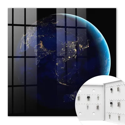 Produktbild von Metall Schlüsselkasten 30 x 30 cm - weißer Schlüsselschrank zur Wandmontage - wandhängende Schlüsselbox mit Tür - rechts öffnend - Schlüsselaufbewahrung für Flur - Büro - Arbeitszimmer - Werkstatt - Garage - Nacht Erde