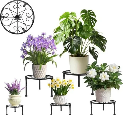 Produktbild von Metallene Blumenständer - 5 Stücke - Blumenpottständer für Innen und Außen - Schwarz - Fünf Größen - Haus Garten Patio Balkon