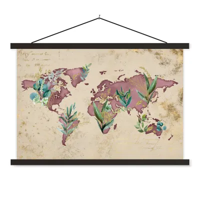 Produktbild von MuchoWow® Textilposter Weltkarte - Papyrus - Retro 120x80 cm mit schwarzem Rahmen - Wanddeko