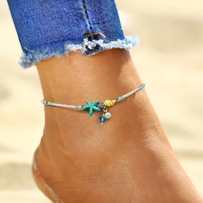 Produktbild von Fußkette "Seestern" Fußkettchen Fusskette - Moderner Edelschmuck Türkis Edel NEU