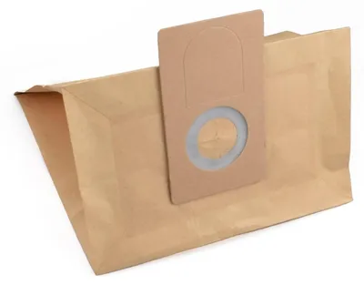 A brown paper vacuum cleaner bag with a cardboard attachment.