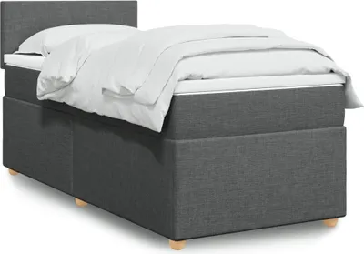 Image de Cadre de lit de style élégant avec sommier à lattes - Lit Boxspring avec matelas Gris foncé 90x190 cm Tissu - Lits classiques Hommie4993801 5parcel