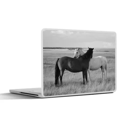 Produktbild von MuchoWow® Laptop Aufkleber Sticker Cover Pferde - Tiere - Porträt - Schwarz-Weiß - Landleben 31x22.5 cm - Laptop-Deko
